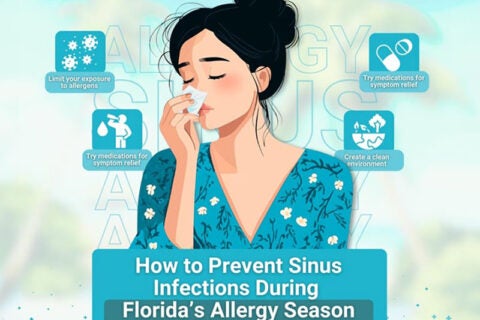 A women covering her nose to prevent her from allergies