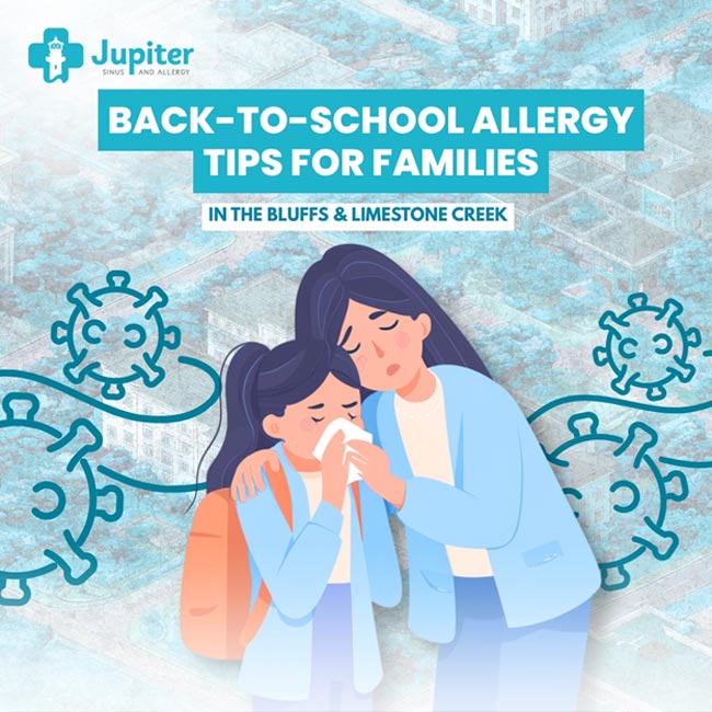 Mothers comforts daughter with allergies, holding tissue