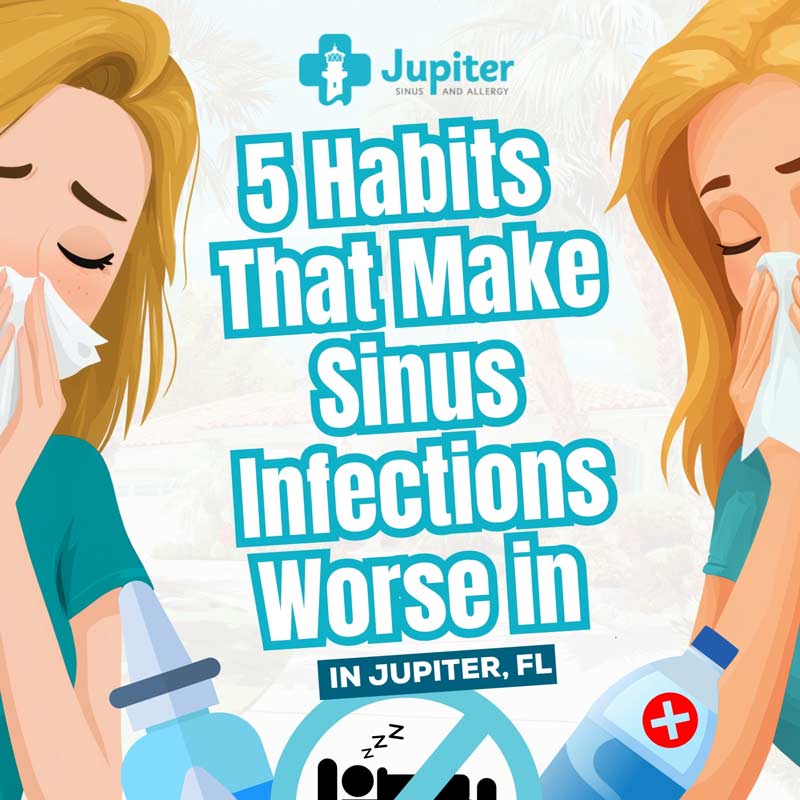 Illustration showing sinus infection habits with headline text and tissue blowing